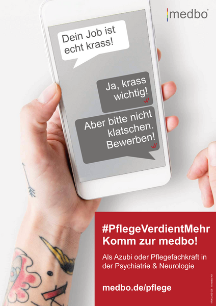 Hand Smartphone Chat Kampagne #PflegeVerdientMehr (medbo | rawpixel.com, Freepik)